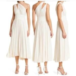 LA LIGNE Helena One-Shoulder Cutout Midi Dress Ivory Size XL New